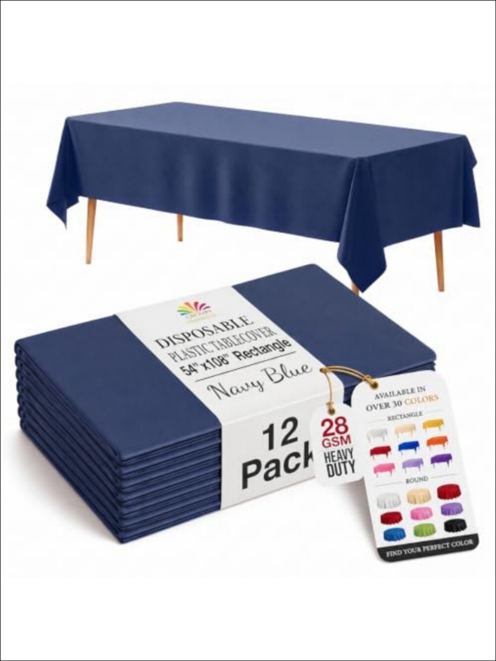 Disposable Plastic Table Cloth 12 Pack 54x108 Rectangle Waterproof